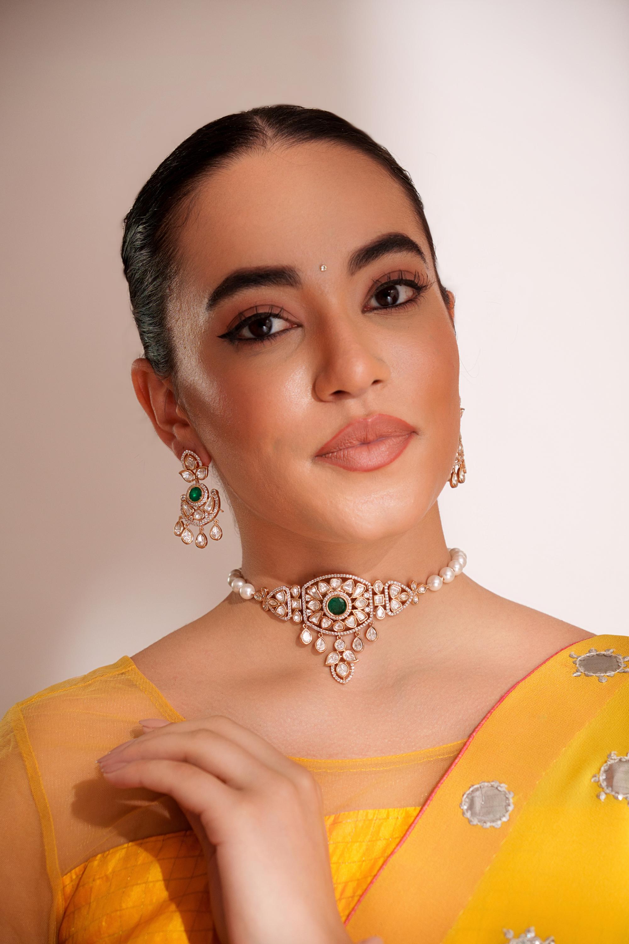 Classy kundan choker set with elegant pair of earrings