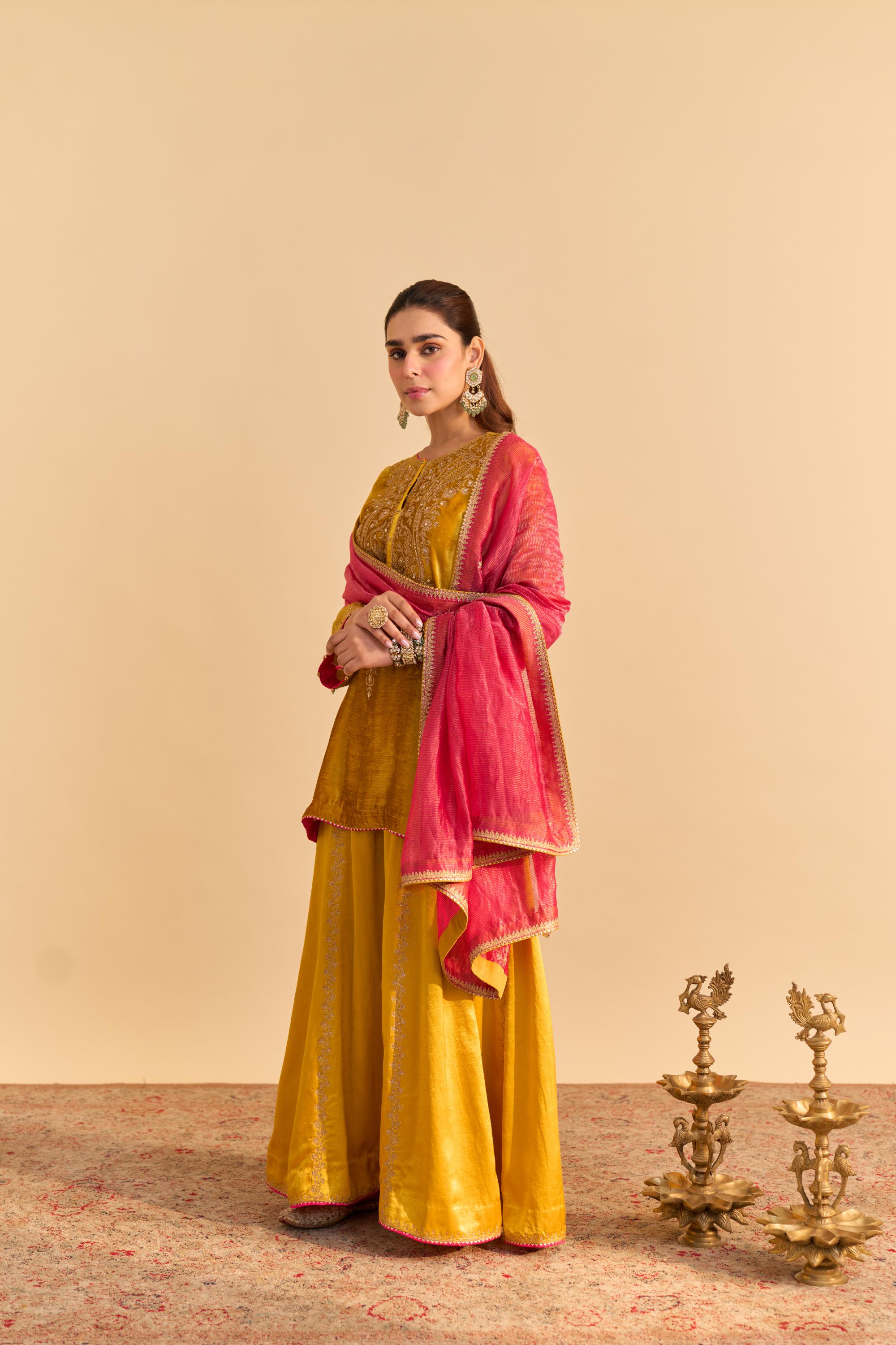 Aroob - Mustard Kurta with Sharara and Dupatta