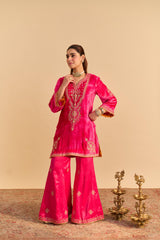 Nooren - Hotpink Kurta with Flared Palazzo and Dupatta