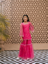 Pink Organza Kurti Sharara Set