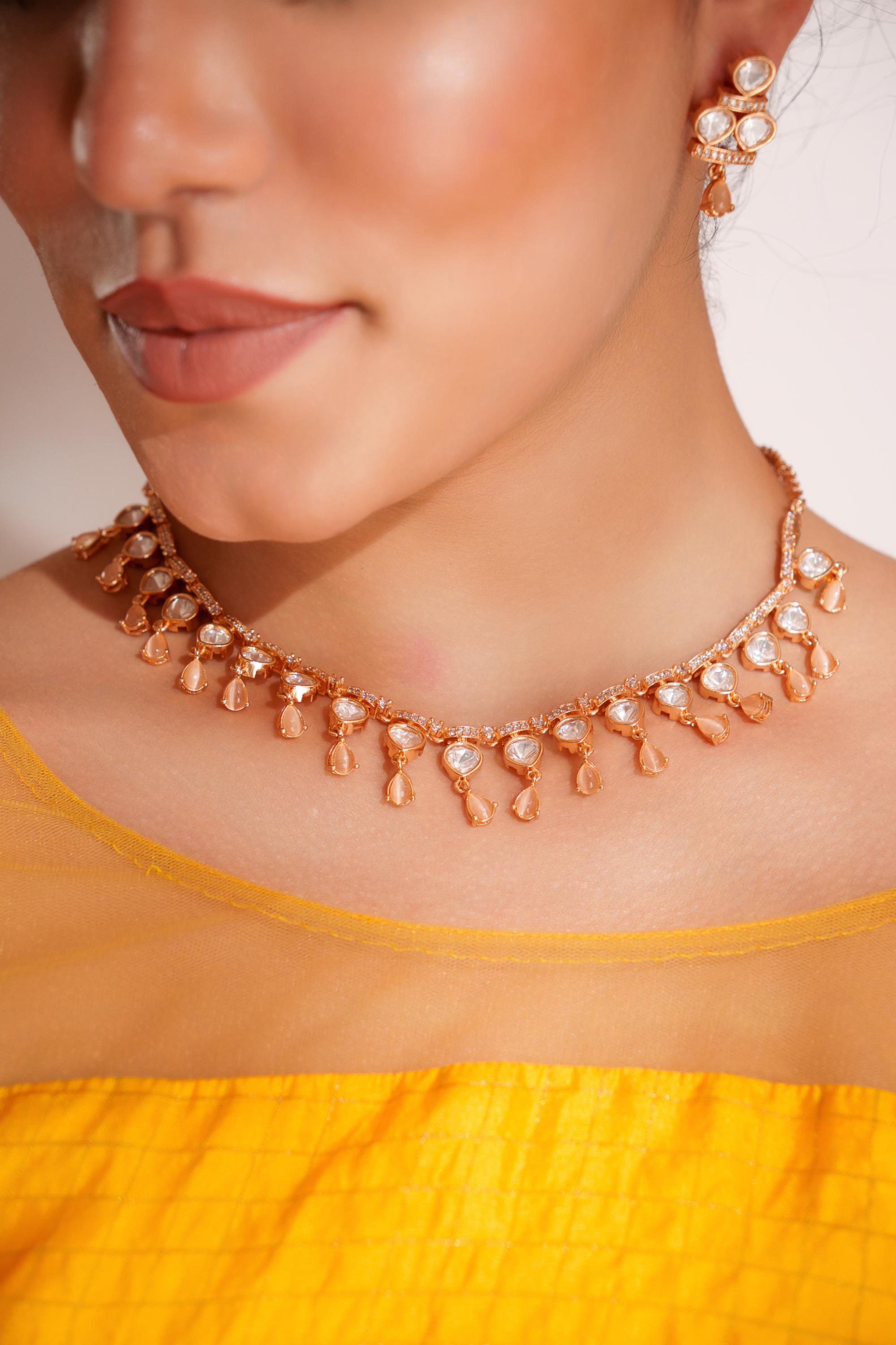 Dramatic and stylish kundan necklace set with matching earrings