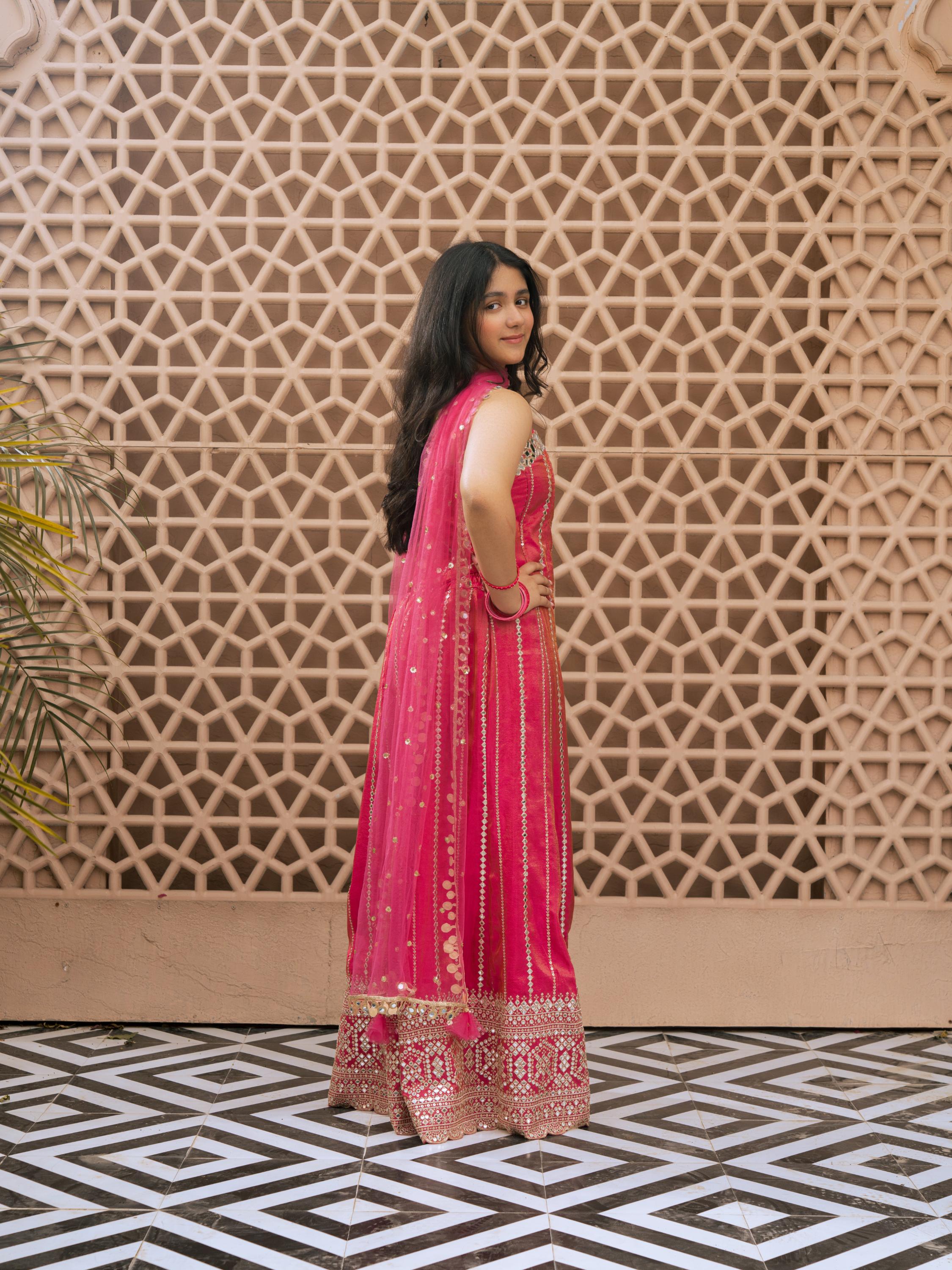 Pink Embroidered Top Sharara Set