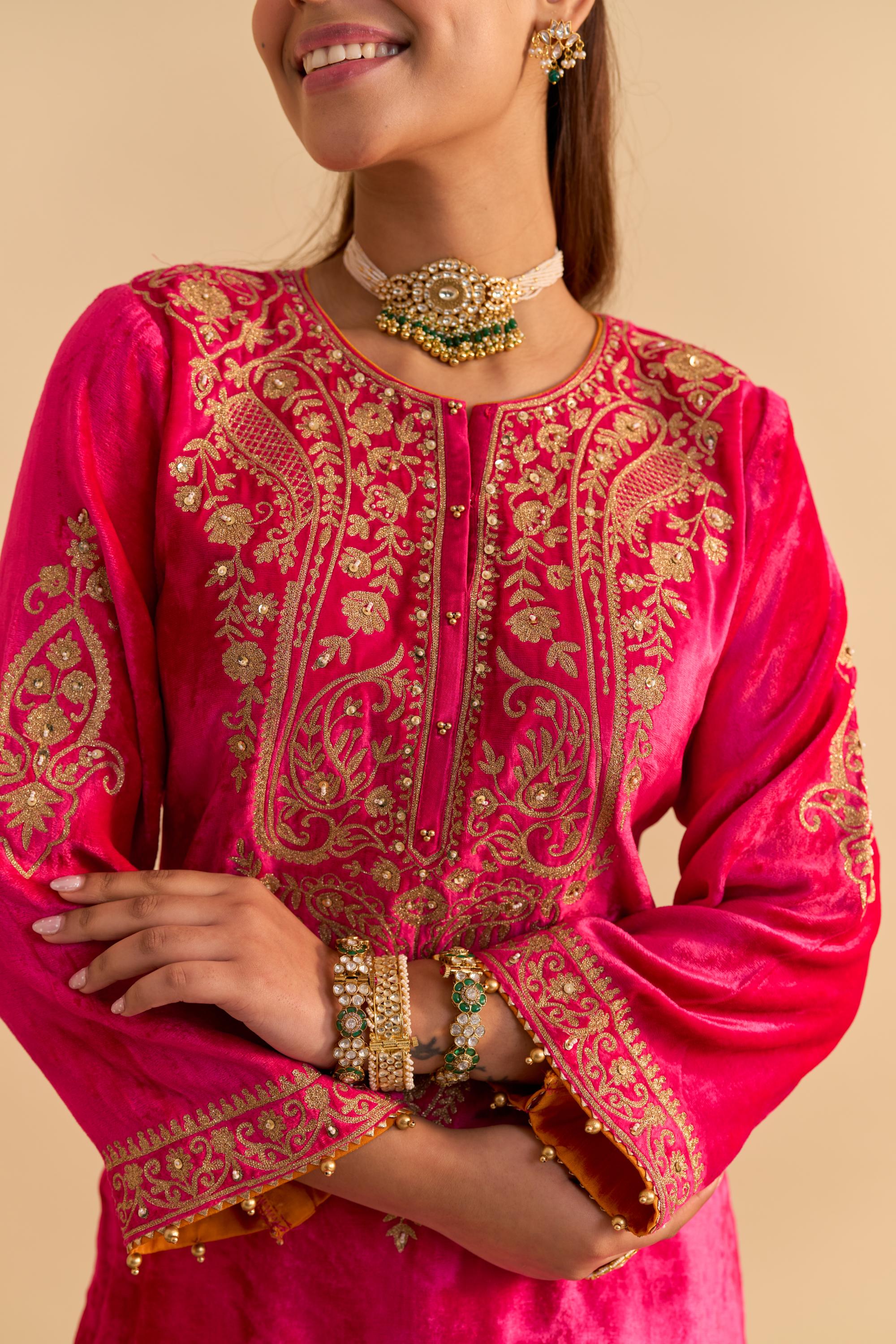 Aroob - Hotpink Kurta with Sharara and Dupatta