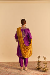 Eira - Deep Purple A-line Kurta with Dhoti with Dupatta