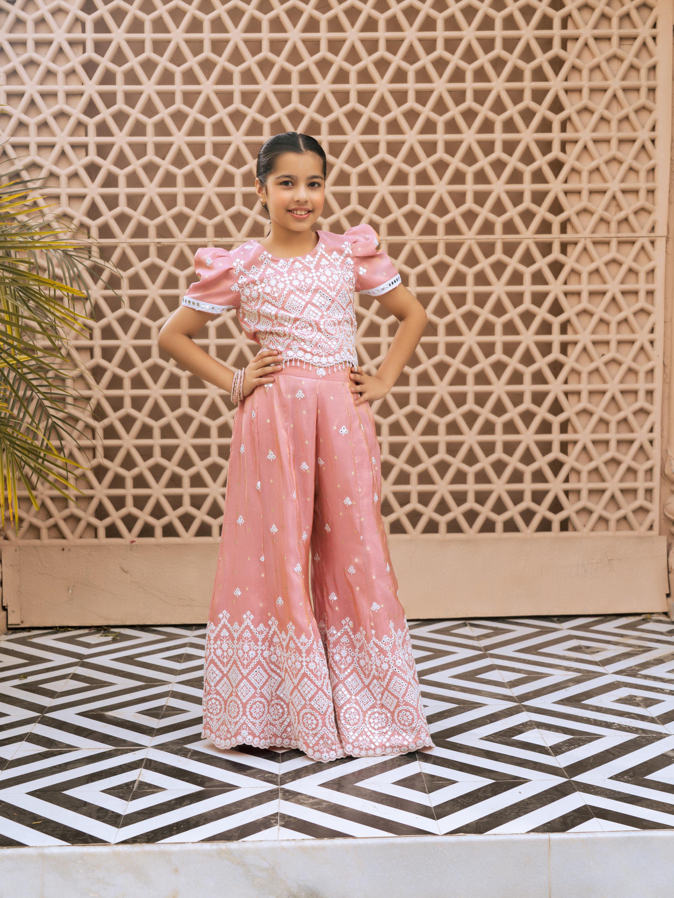 Pink Embroidered Top & Palazzo Set