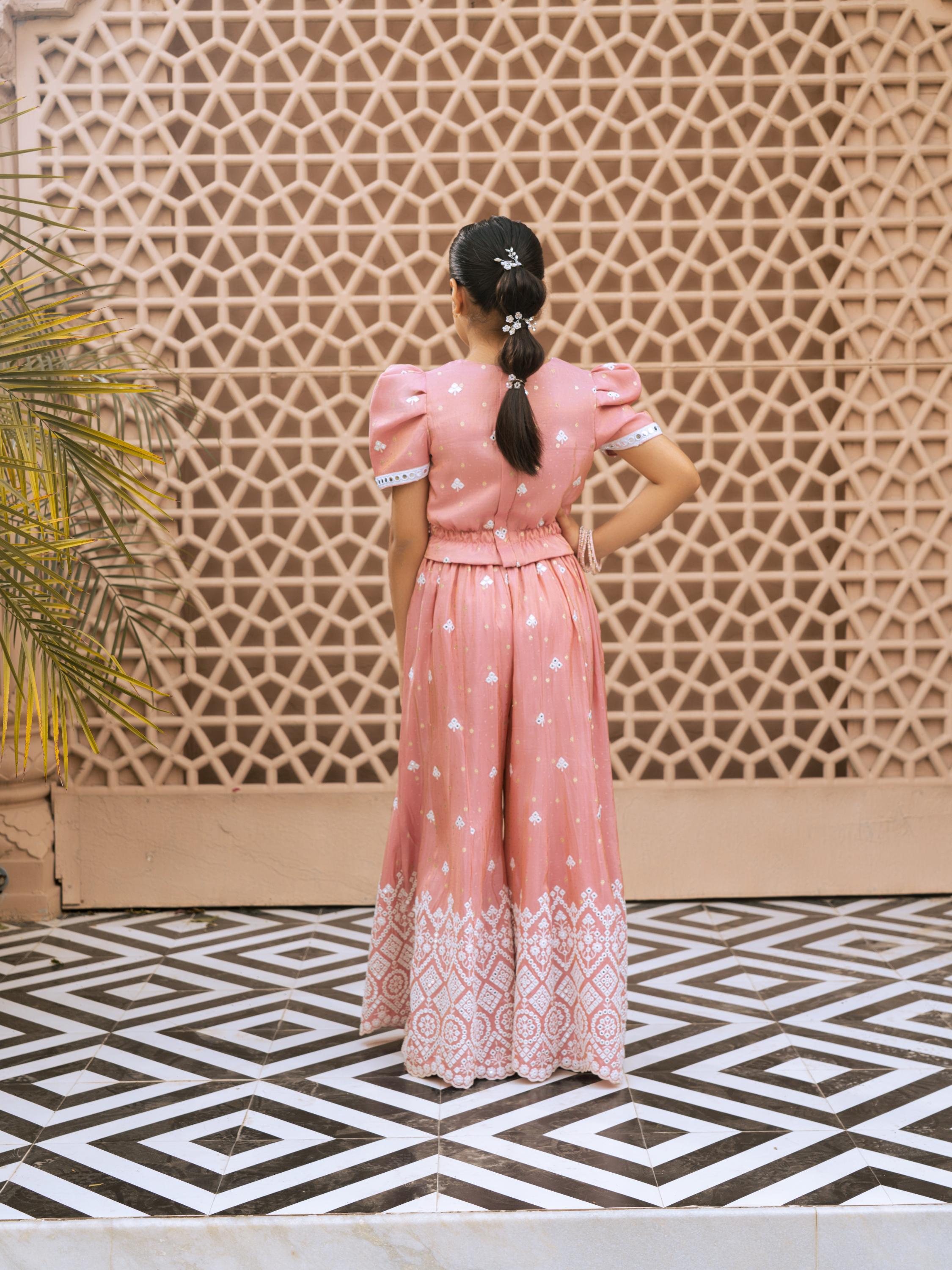 Pink Embroidered Top & Palazzo Set