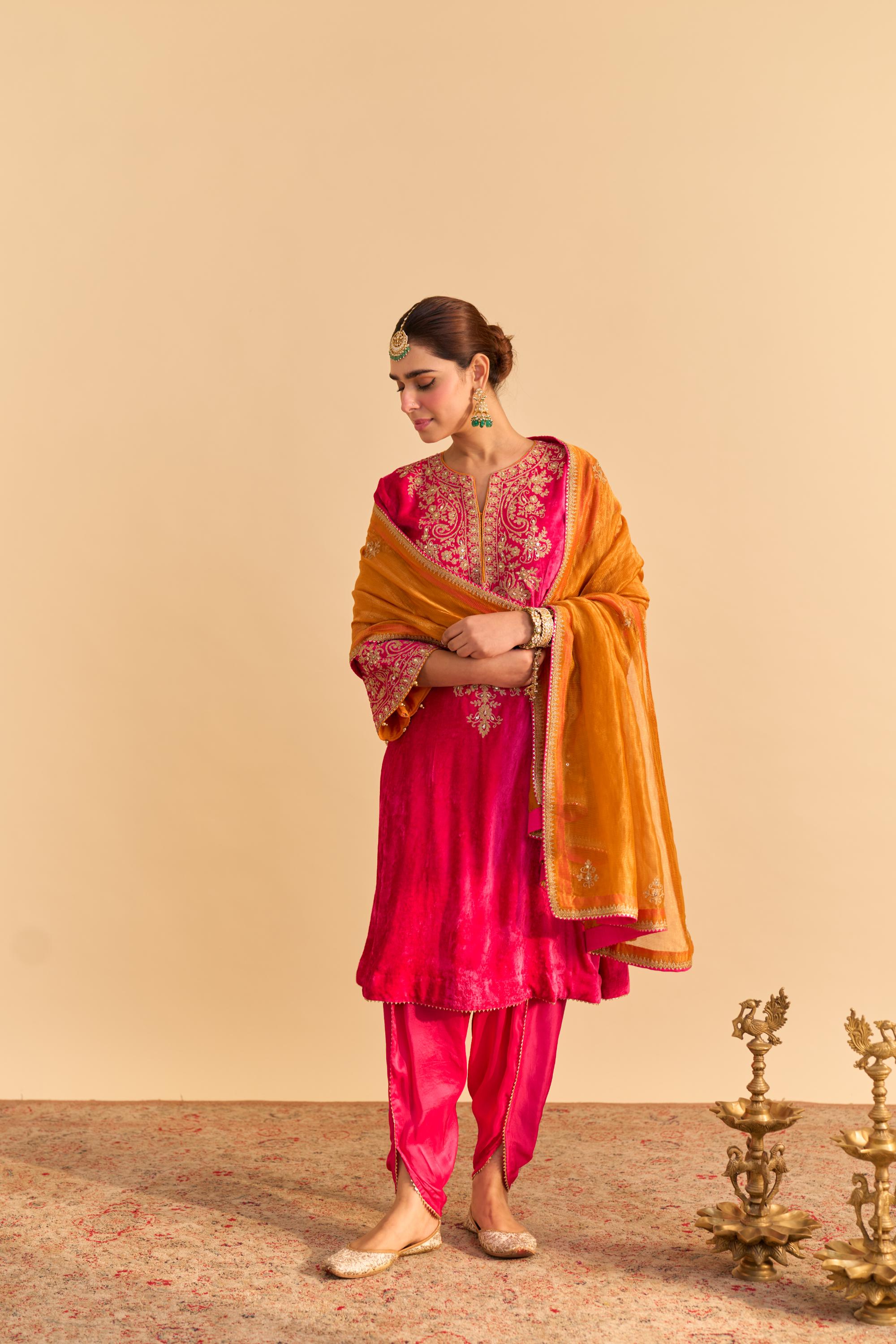 Eira - Hotpink A-line Kurta with Dhoti with Dupatta