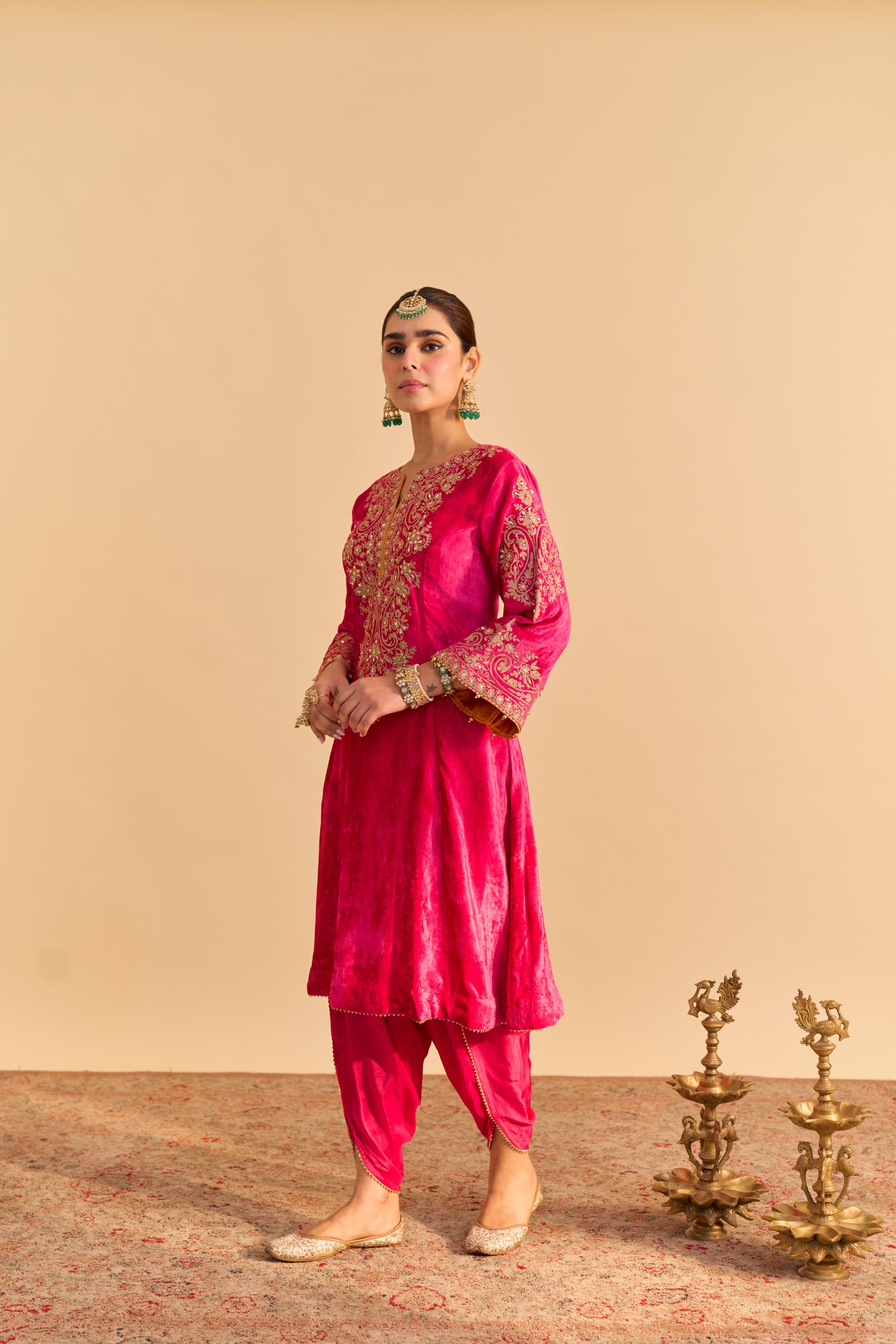 Eira - Hotpink A-line Kurta with Dhoti with Dupatta