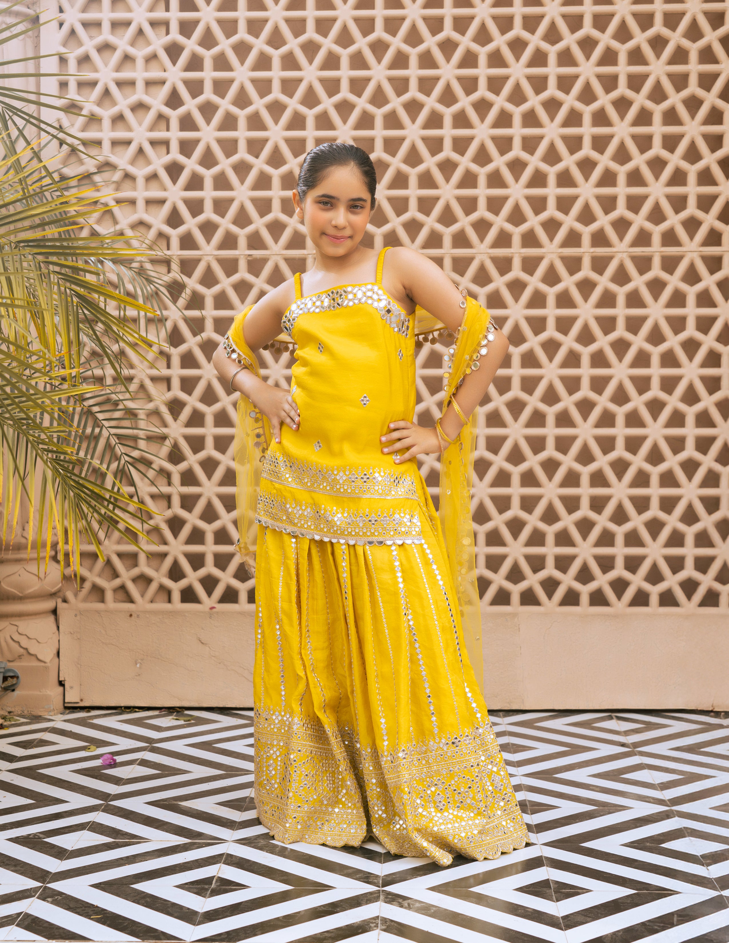 Yellow Embroidered Kurti Sharara Set