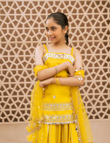 Yellow Embroidered Kurti Sharara Set
