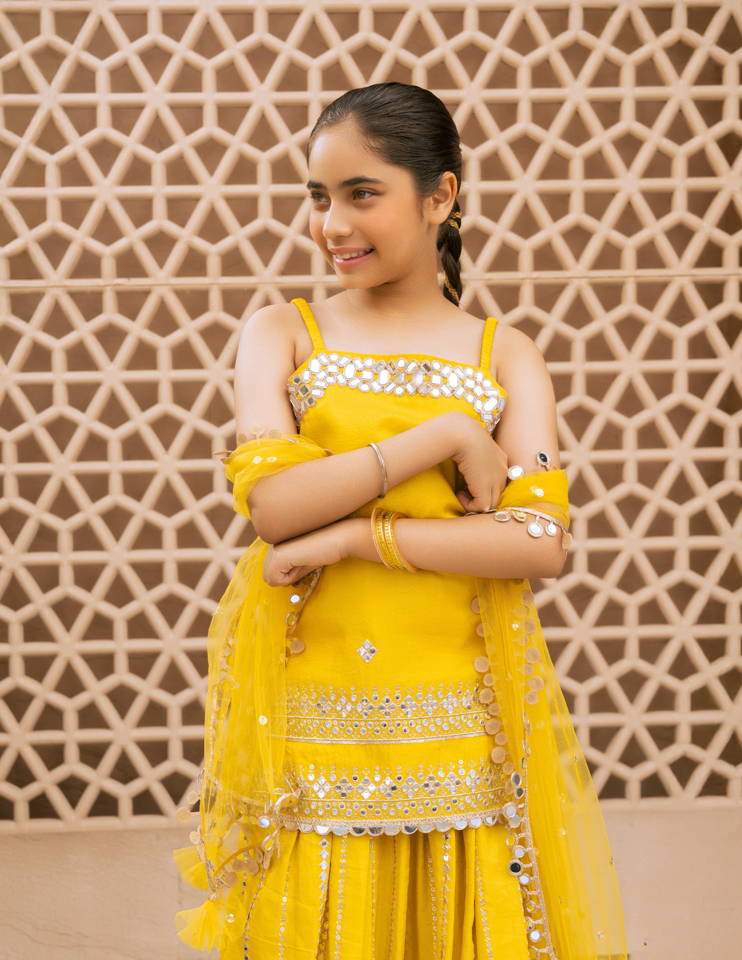 Yellow Embroidered Kurti Sharara Set