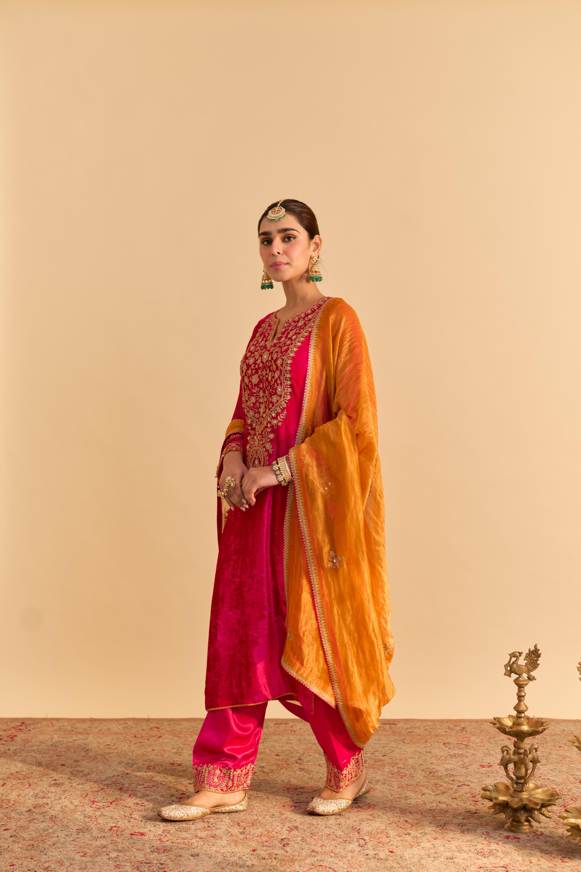 Fareeha - Hotpink Kurta with Salwar and Dupatta