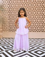 Lilac Embroidered Organza Kurti with Skirt