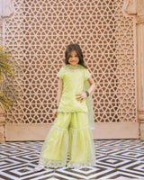 Green Embroidered Organza Kurti Sharara