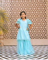 Aqua Embroidered Organza Kurti Sharara