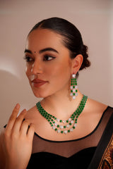 Elegant and classy emerald 3-line diamond necklace set