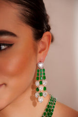 Elegant and classy emerald 3-line diamond necklace set
