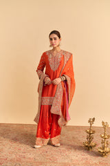 Naseha Burnt orange Dabka Zardozi Embroidered Short kurta Set