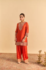 Naseha Burnt orange Dabka Zardozi Embroidered Short kurta Set