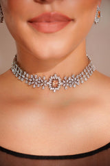 Elegant diamond choker with peach stone and earrings