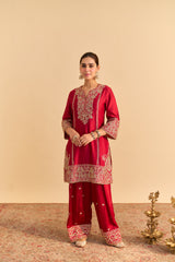 Dua Deep red Dabka Zardozi Embroidered Short kurta Set