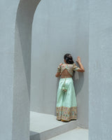 Pista Green Embroidered Crop Top with Palazzo