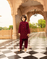 Maroon Sequence Boti Velvet Kurta with Salwar