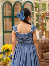 Blue Demin Embroidered Crop Top with Skirt