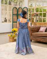 Blue Demin Embroidered Crop Top with Skirt