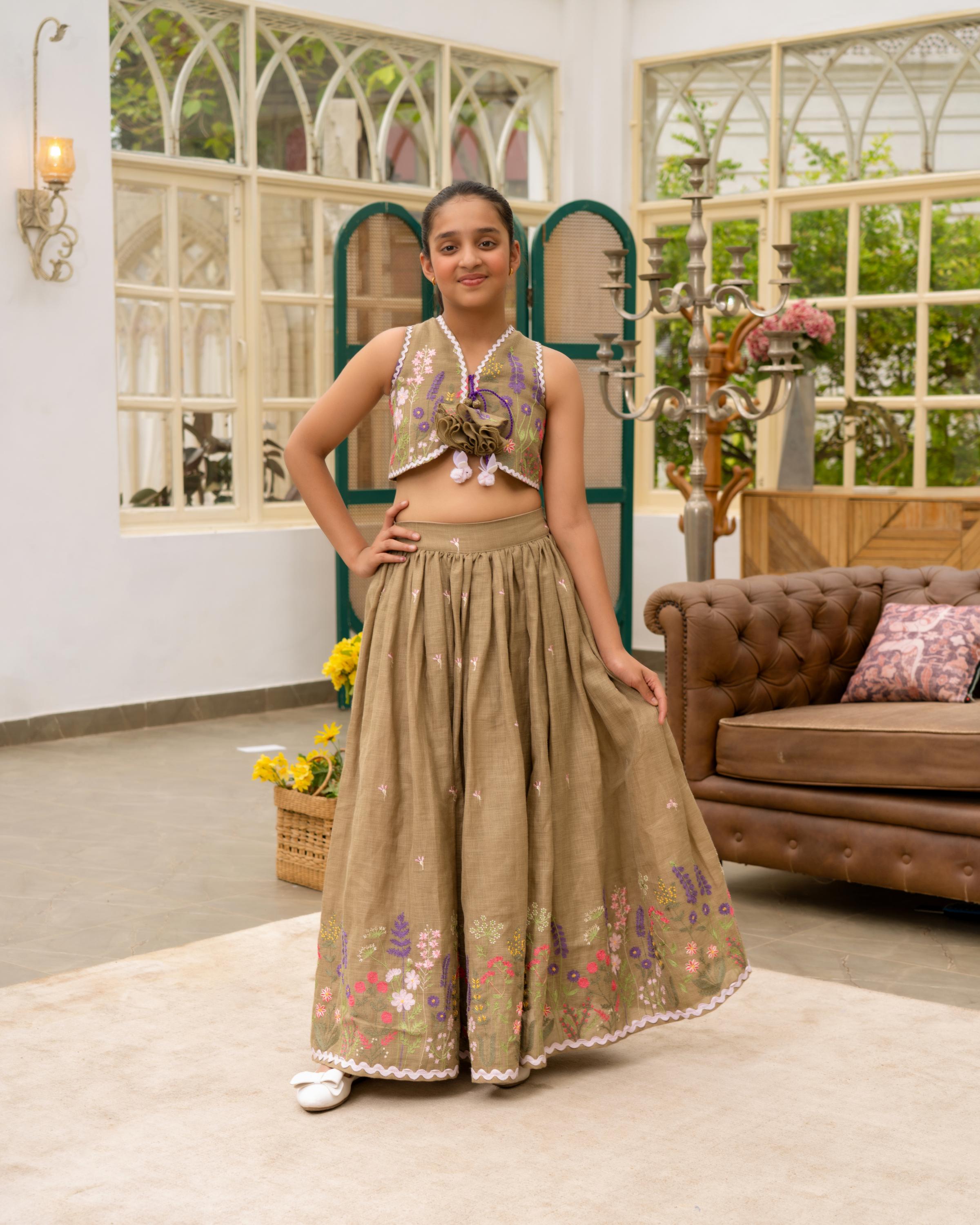 Brown Embroiderd Lehenga Choli Set