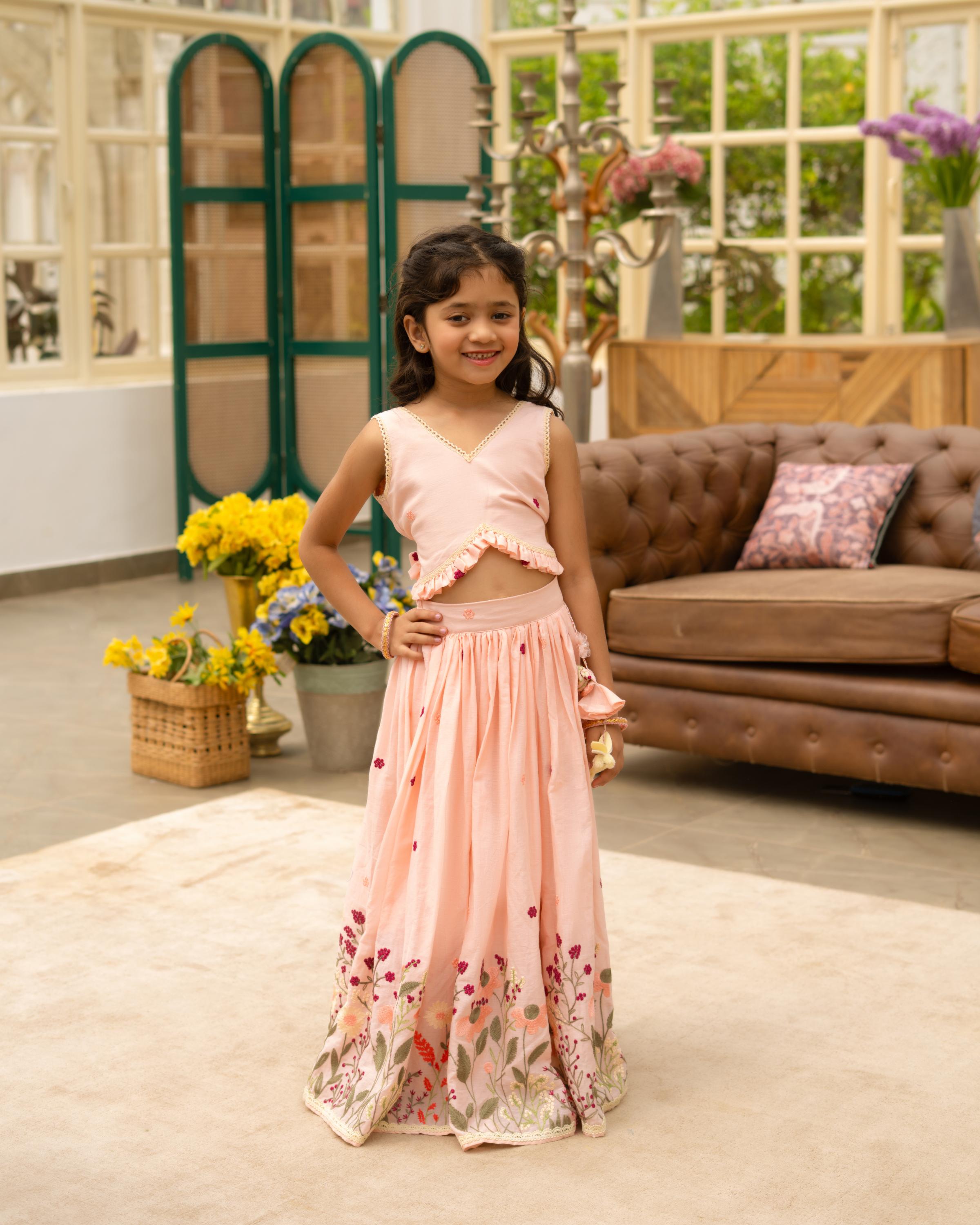 Peach Blush Embroidered Crop Top Set