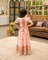 Peach Embroiderd Lehenga Choli Set