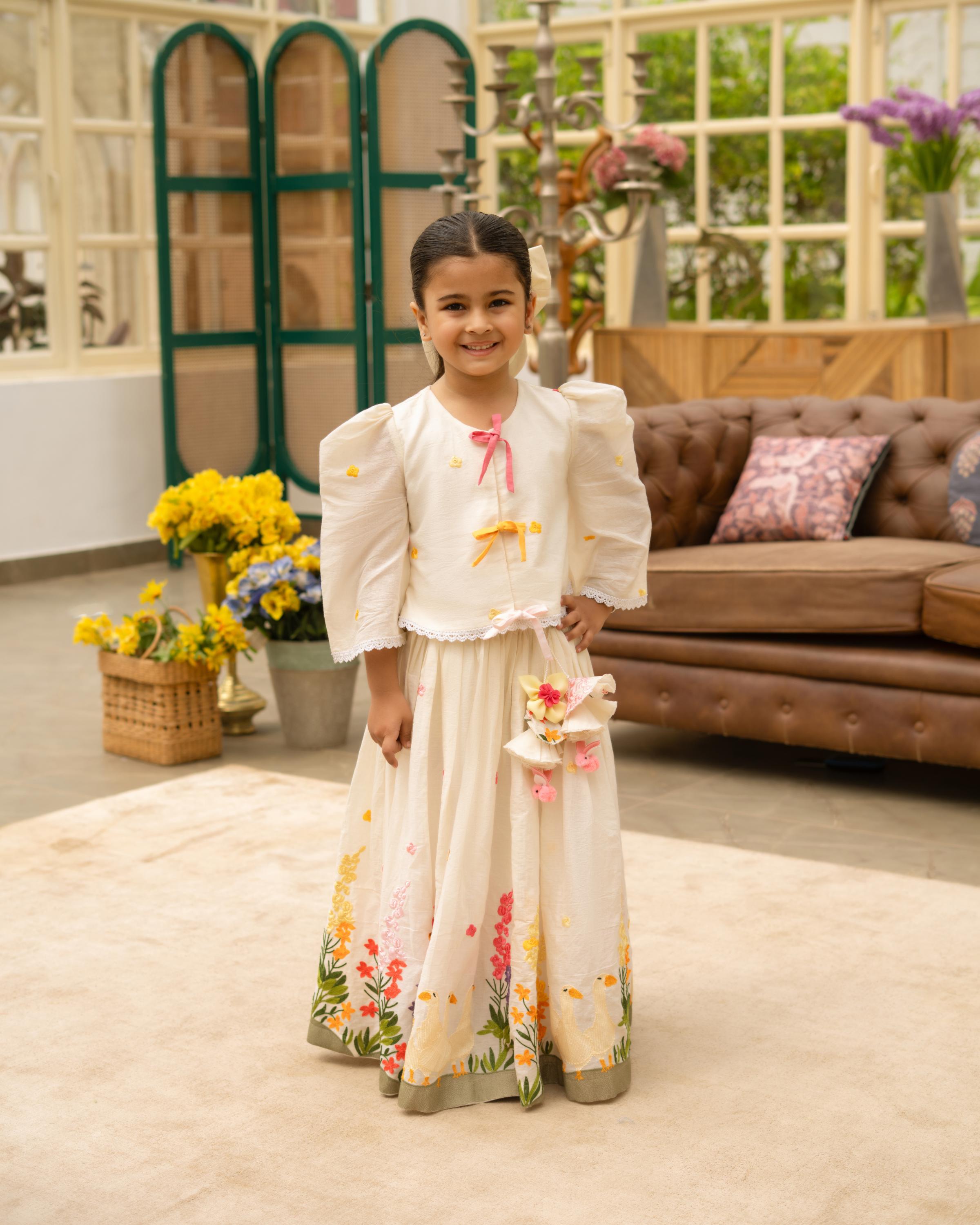 Off-White Embroidered Lehenga Set