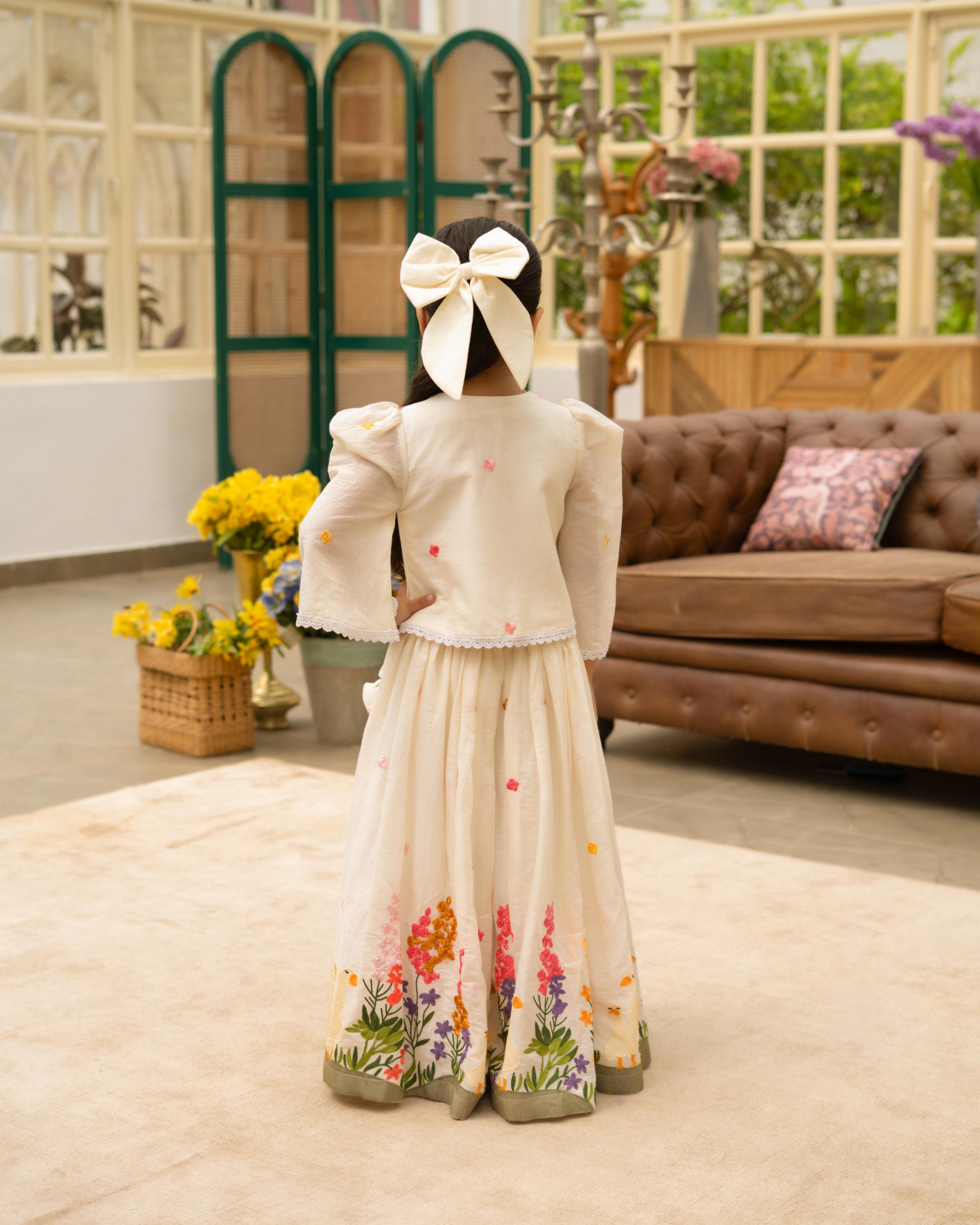 Off-White Embroidered Lehenga Set