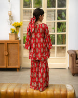 Red Printed Kurti Sharara Set