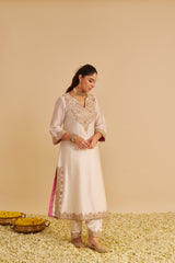 Areefa - Dabka Zardozi Embroidered Rich Banarasi Daisy Ivory Suit & Salwar
