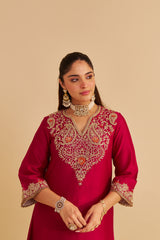 Areefa - Dabka Zardozi Embroidered Rich Banarasi Hotpink Suit & Salwar