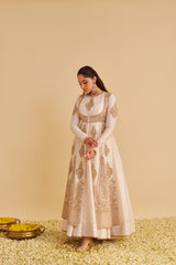 Zainah - Dabka Zardozi Embroidered Silk Daisy Ivory Anarkali Set