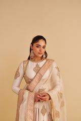 Zainah - Dabka Zardozi Embroidered Silk Daisy Ivory Anarkali Set