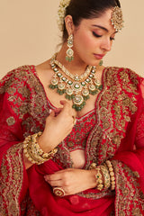 Mahanoor - Dabka Zardozi Embroidered Pure Silk Red Bridal Lehenga Set