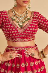 Maira - Dabka Zardozi Embroidered Raw Silk Hotpink Bridal Lehenga Set