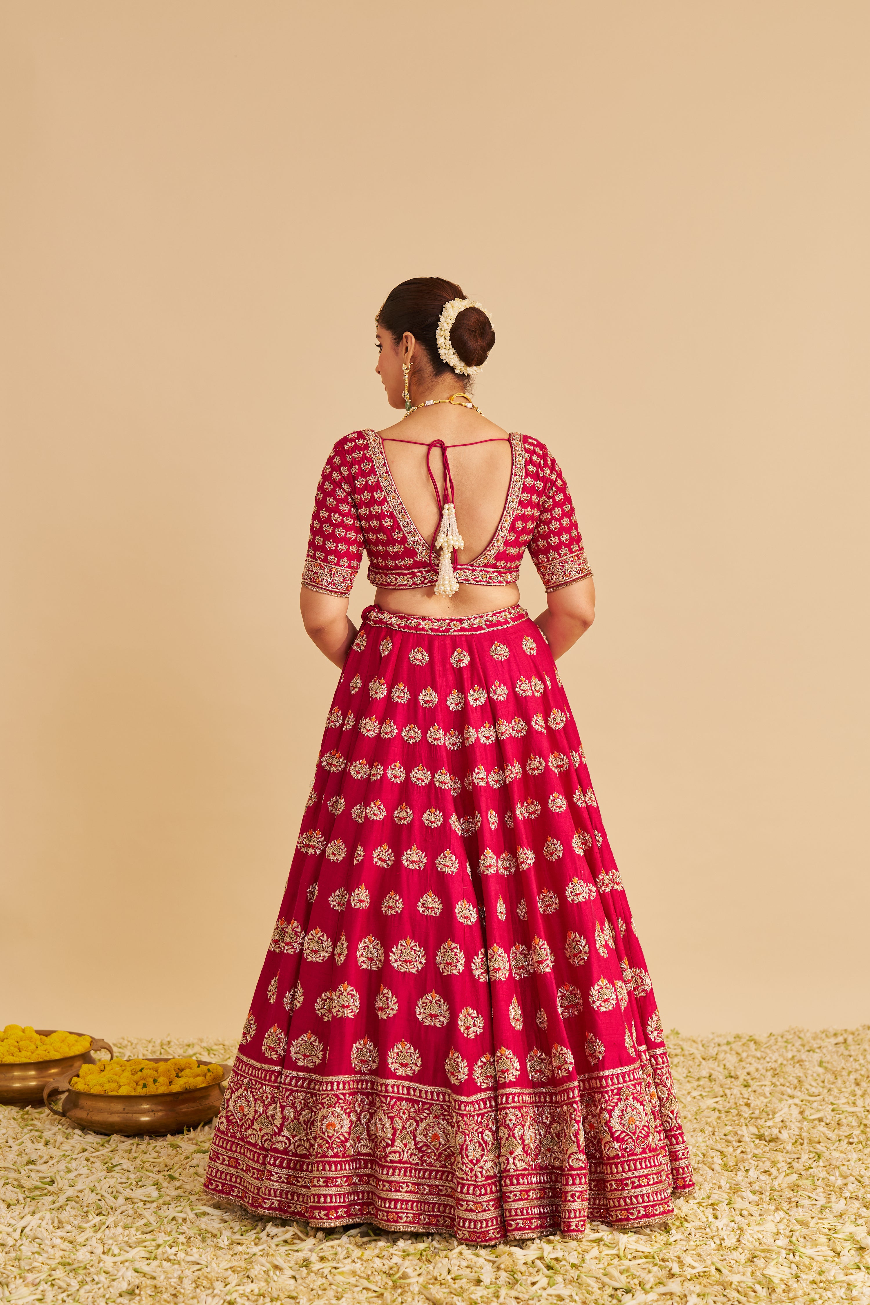 Maira - Dabka Zardozi Embroidered Raw Silk Hotpink Bridal Lehenga Set
