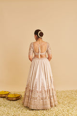 Farah - Dabka Zardozi Embroidered Pure Silk Daisy Ivory Lehenga Set