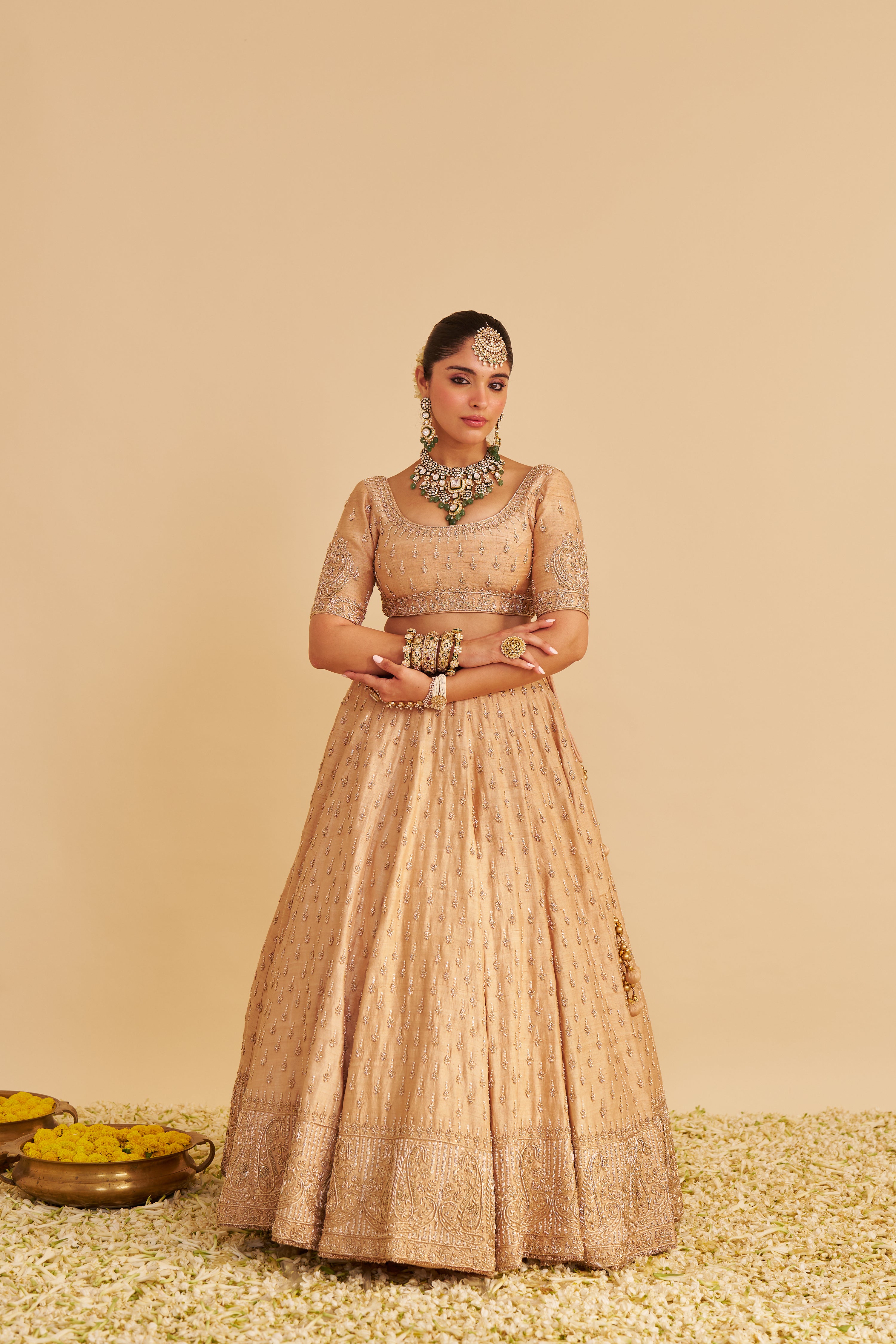 Aaliya - Dabka Zardozi Embroidered Raw Silk Gold Lehenga Set