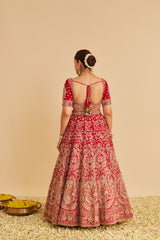 Sanaa - Dabka Zardozi Embroidered Raw Silk Red Bridal Lehenga Set