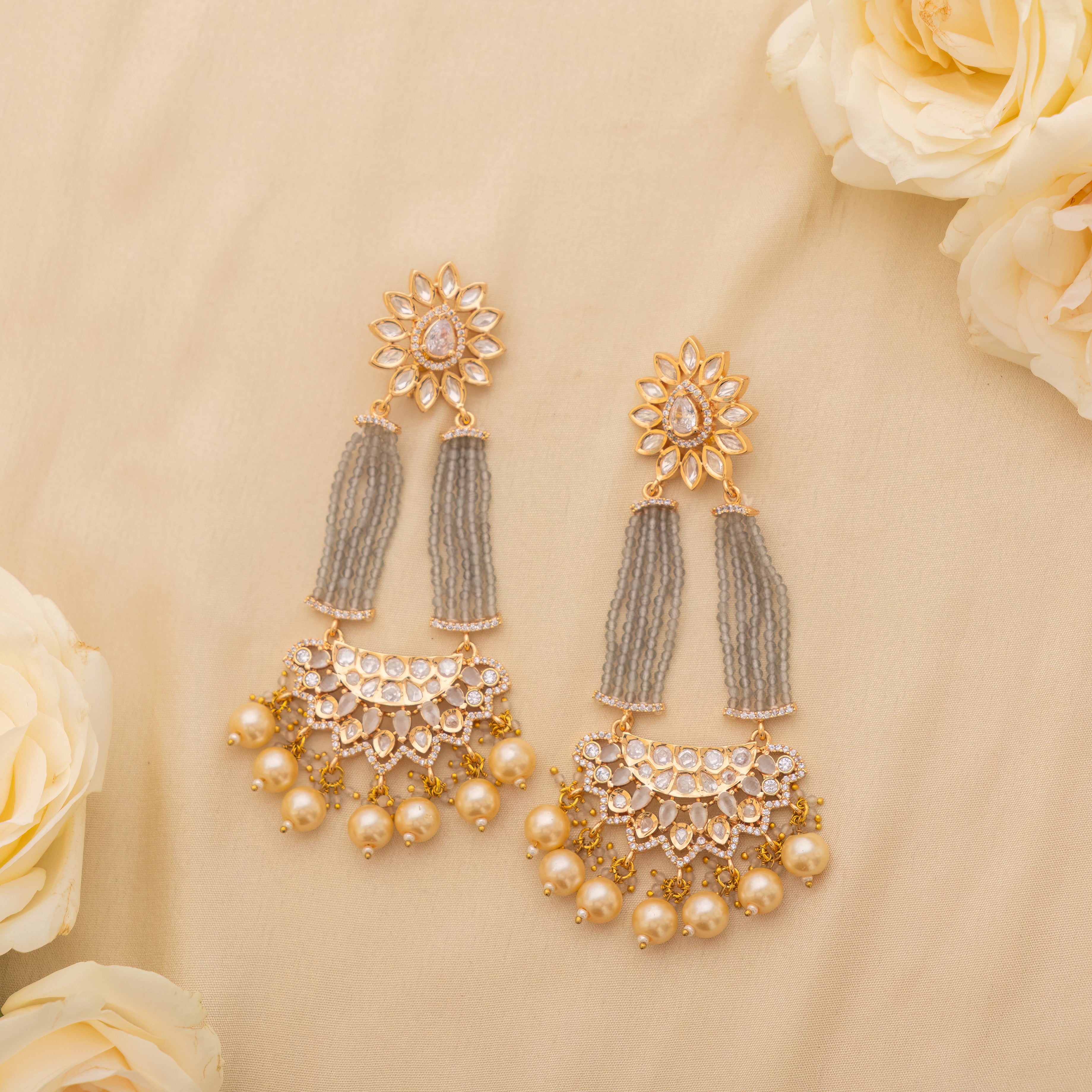 Gangavi Pearl String Kundan Earrings
