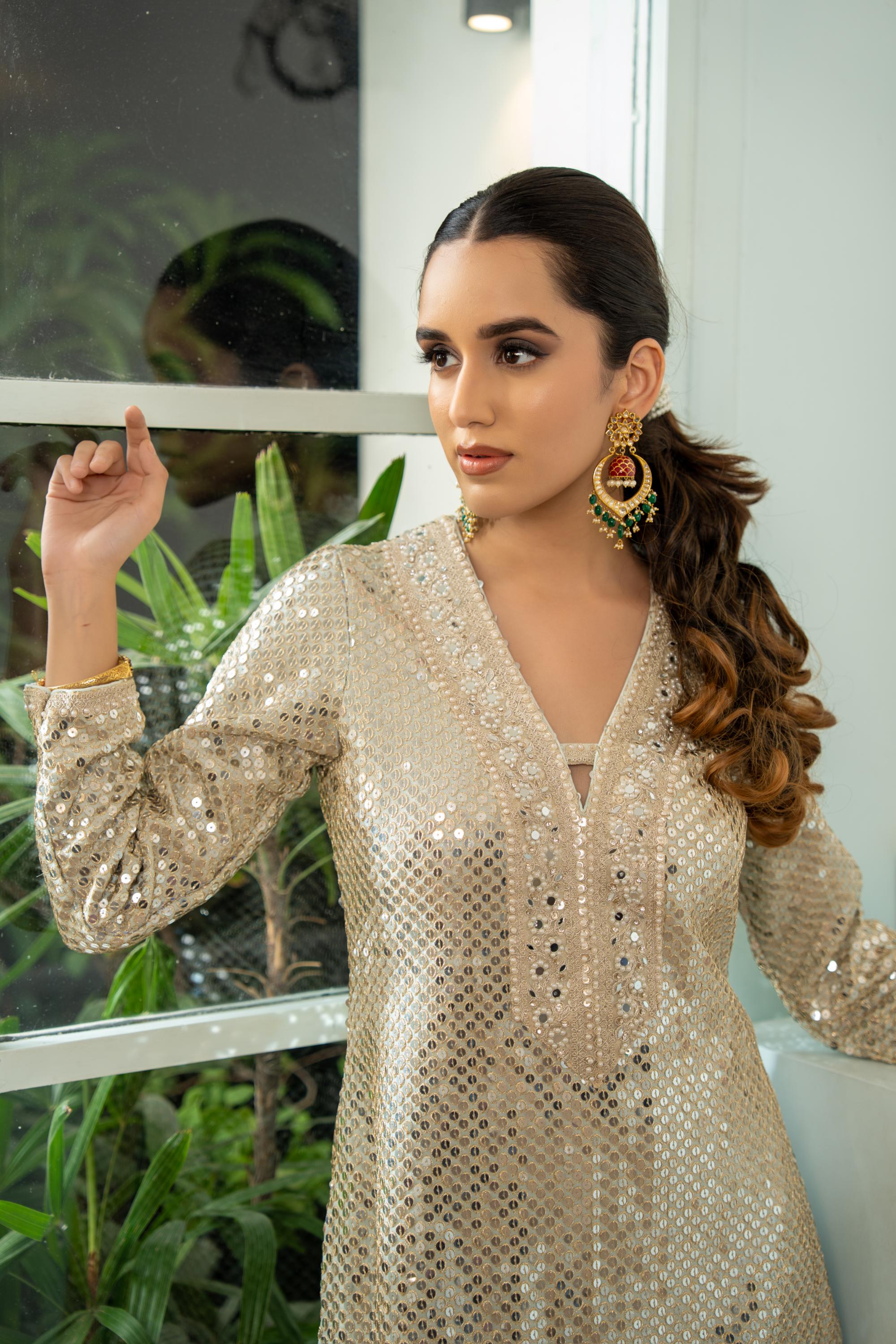 Nude Sequin Kurta Set