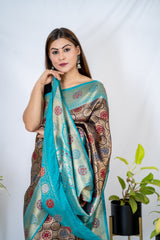 Navy Blue Pure Katan Silk Banarasi Handloom Saree