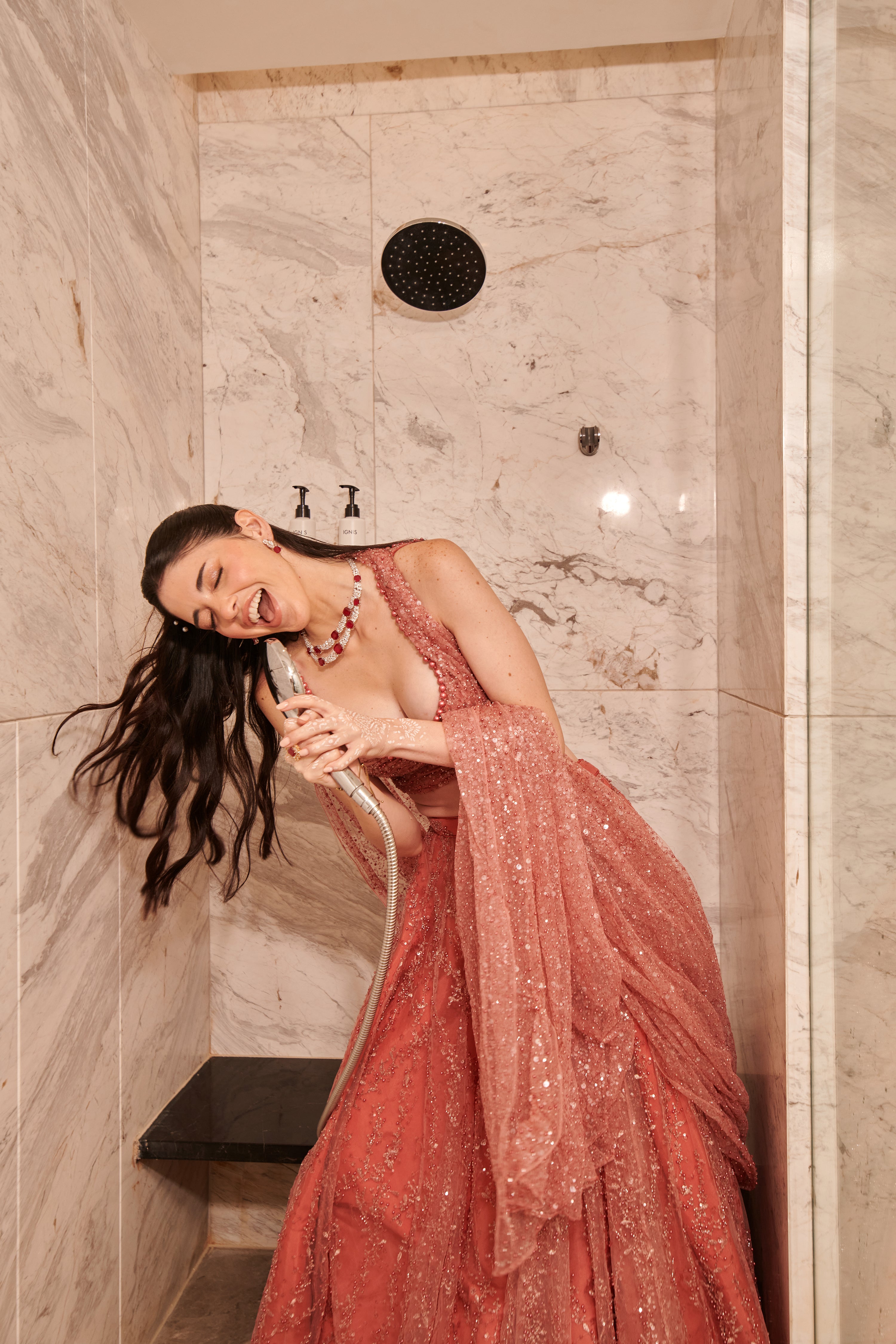 Rose Dust Lehenga Set. 2 (Lehenga + Blouse with attached trail)
