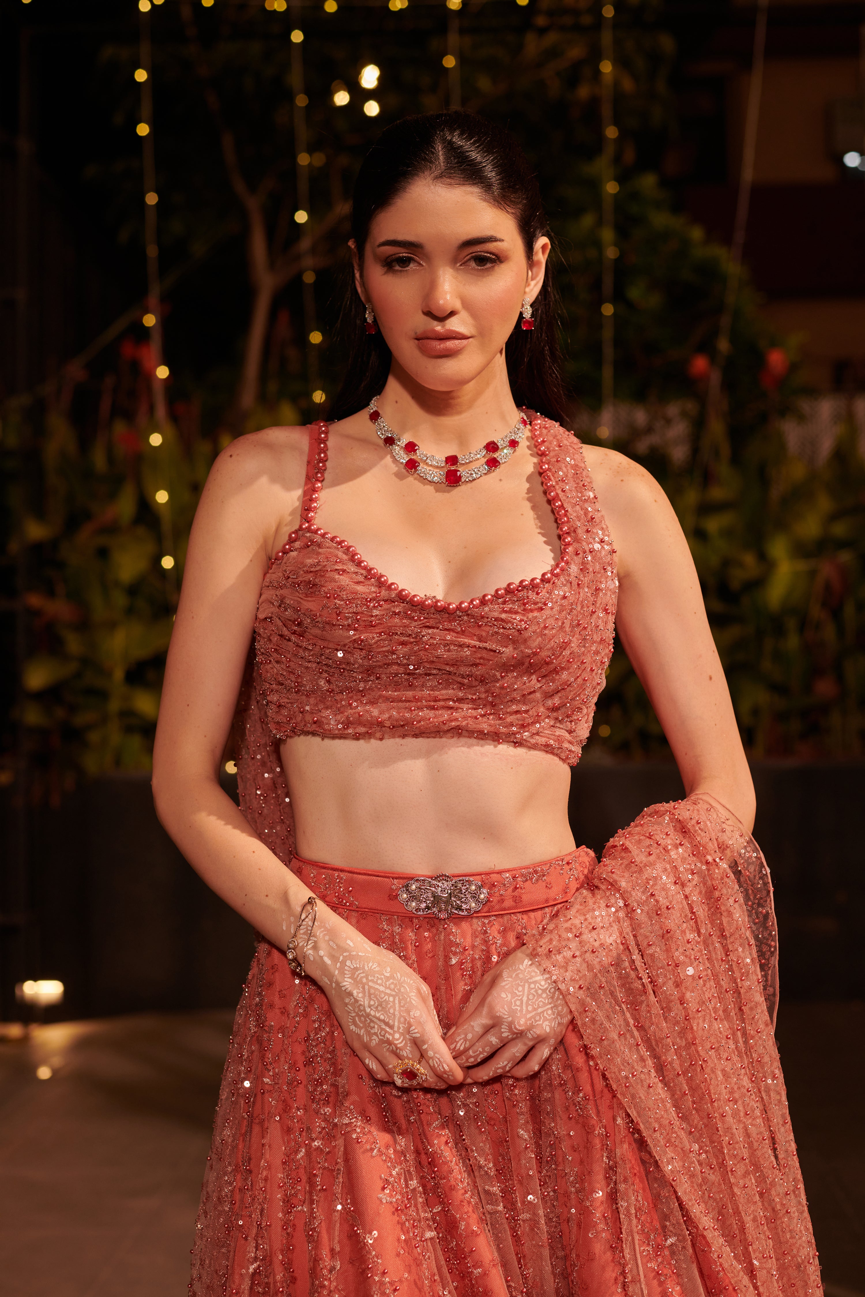 Rose Dust Lehenga Set. 2 (Lehenga + Blouse with attached trail)